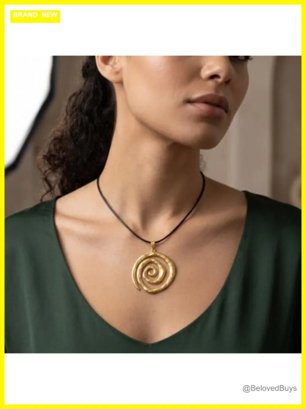 Spiral Swirl Pendant Necklace Adjustable Leather Cord Y2K Alt Jewelry
